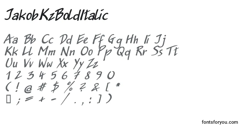 Fuente Jakob.KzBoldItalic - alfabeto, números, caracteres especiales