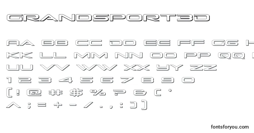Schriftart Grandsport3D – Alphabet, Zahlen, spezielle Symbole