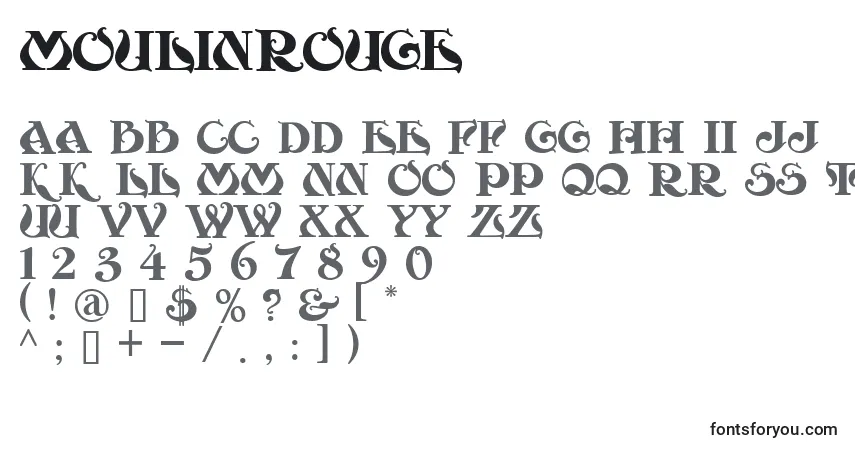 Czcionka MoulinRouge – alfabet, cyfry, specjalne znaki