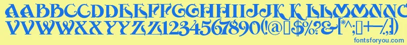 フォントMoulinRouge – 青い文字が黄色の背景にあります。