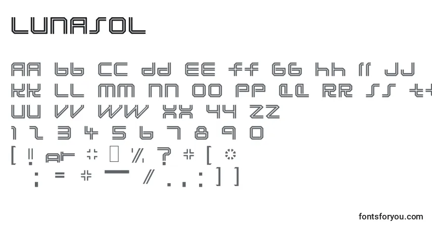 Czcionka Lunasol – alfabet, cyfry, specjalne znaki