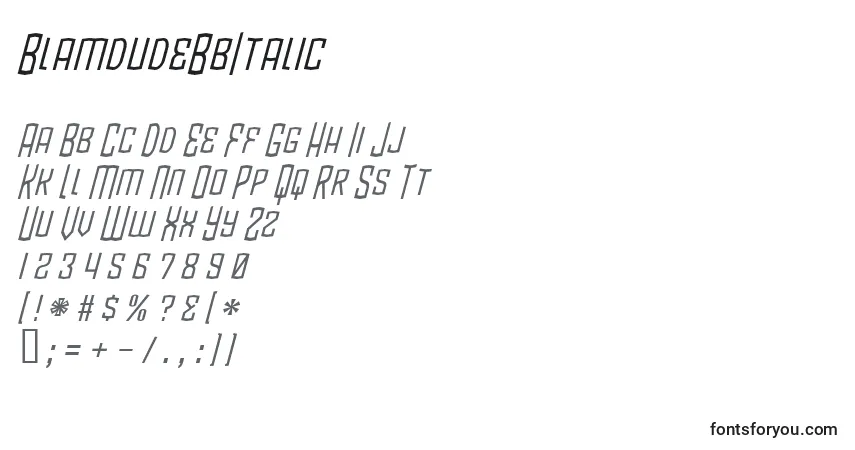 Шрифт BlamdudeBbItalic – алфавит, цифры, специальные символы