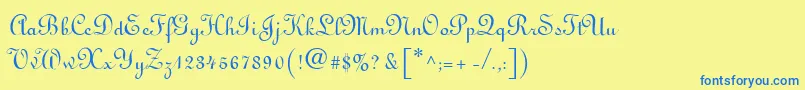 Fonte Linoscript – fontes azuis em um fundo amarelo