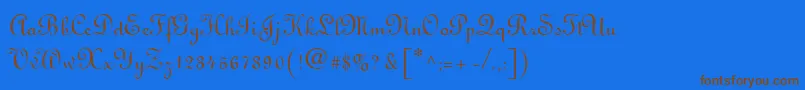 Linoscript-Schriftart – Braune Schriften auf blauem Hintergrund