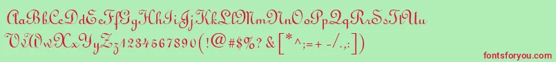 Fonte Linoscript – fontes vermelhas em um fundo verde