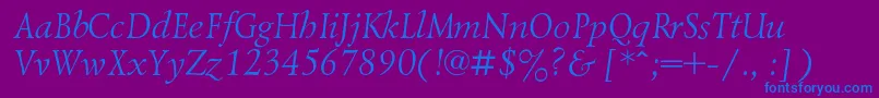 LazurskicItalic-Schriftart – Blaue Schriften auf violettem Hintergrund