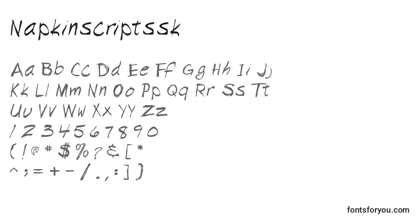 A fonte Napkinscriptssk – alfabeto, números, caracteres especiais