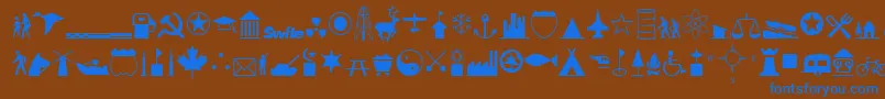 InternationalIconsA-Schriftart – Blaue Schriften auf braunem Hintergrund