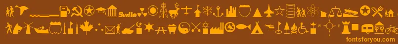 InternationalIconsA Font – Orange Fonts on Brown Background