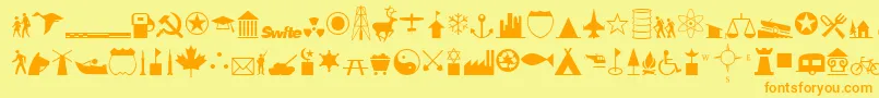 Czcionka InternationalIconsA – pomarańczowe czcionki na żółtym tle