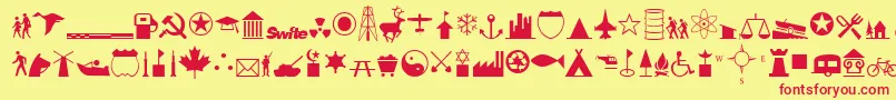 フォントInternationalIconsA – 赤い文字の黄色い背景