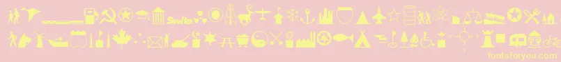 InternationalIconsA-Schriftart – Gelbe Schriften auf rosa Hintergrund