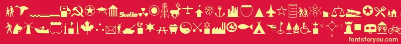 InternationalIconsA Font – Yellow Fonts on Red Background
