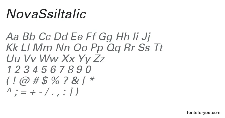 Шрифт NovaSsiItalic – алфавит, цифры, специальные символы