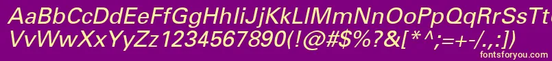 NovaSsiItalic-Schriftart – Gelbe Schriften auf violettem Hintergrund