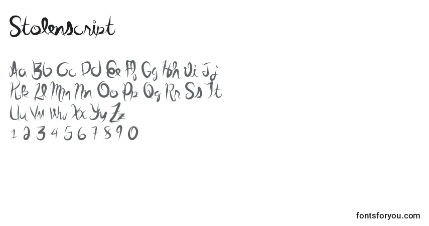 A fonte Stolenscript – alfabeto, números, caracteres especiais
