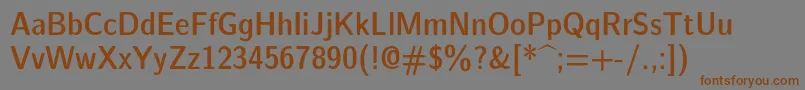 フォントLmsansdemicond10Regular – 茶色の文字が灰色の背景にあります。
