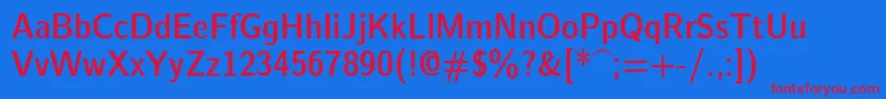 Lmsansdemicond10Regular-Schriftart – Rote Schriften auf blauem Hintergrund