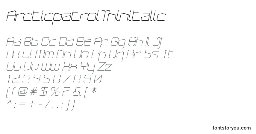 ArcticpatrolThinitalic Font – alphabet, numbers, special characters