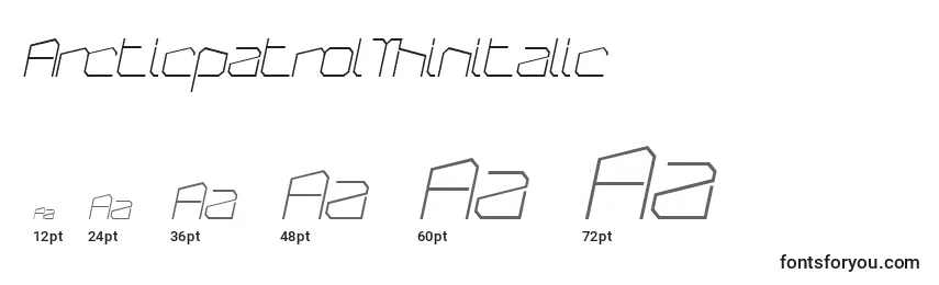 Размеры шрифта ArcticpatrolThinitalic