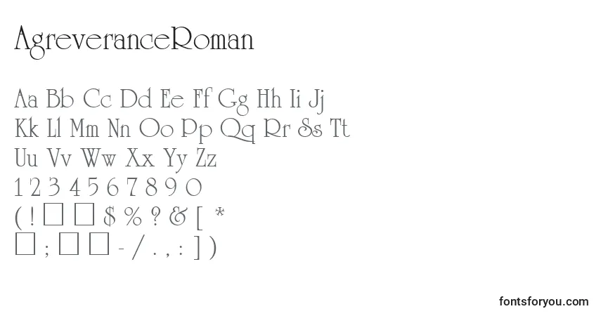 AgreveranceRoman-fontti – aakkoset, numerot, erikoismerkit