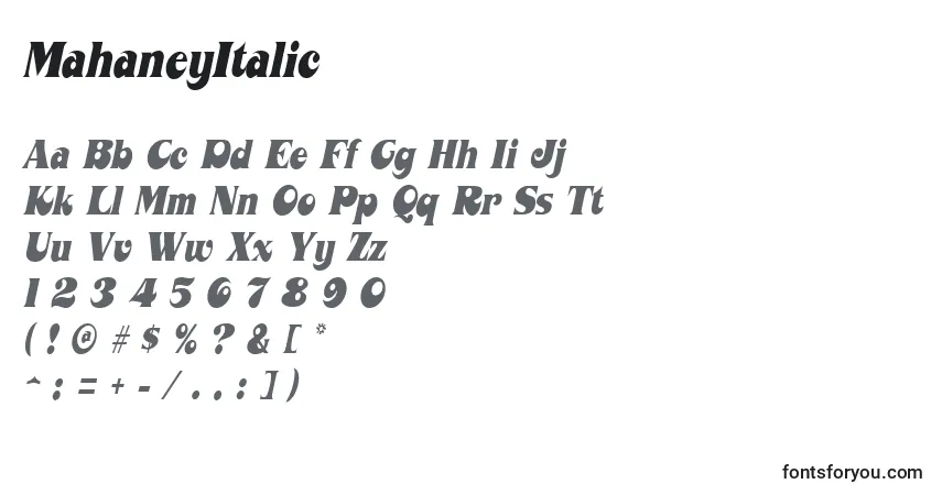 MahaneyItalicフォント–アルファベット、数字、特殊文字