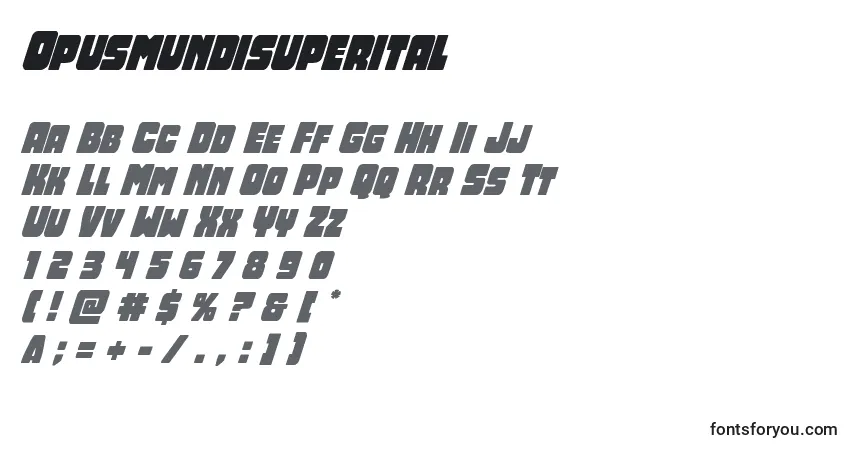 Schriftart Opusmundisuperital – Alphabet, Zahlen, spezielle Symbole