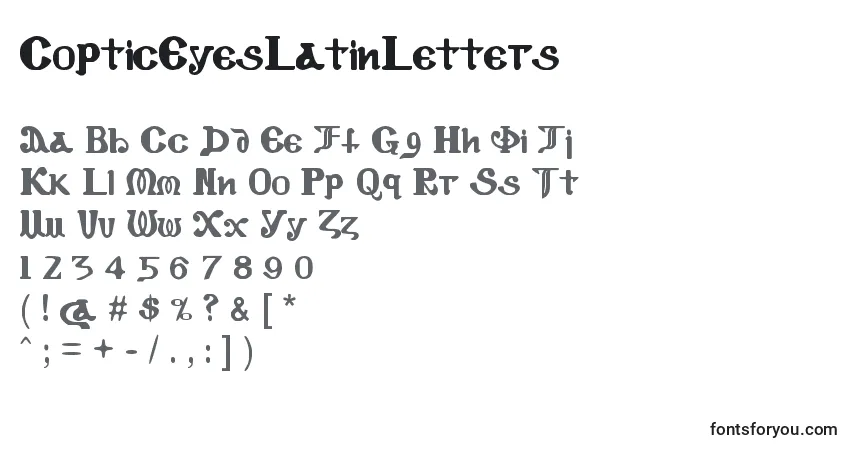 A fonte CopticEyesLatinLetters – alfabeto, números, caracteres especiais