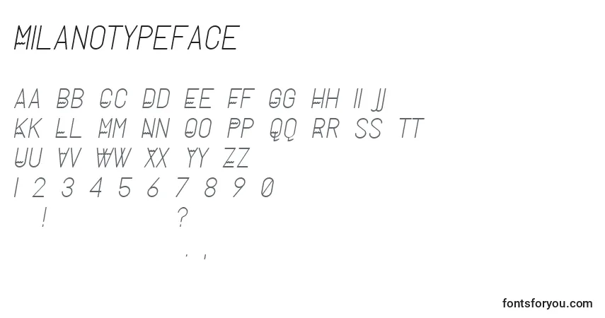 A fonte MilanoTypeface – alfabeto, números, caracteres especiais