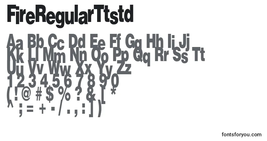 Czcionka FireRegularTtstd – alfabet, cyfry, specjalne znaki