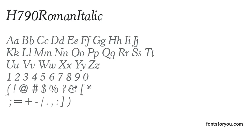 Schriftart H790RomanItalic – Alphabet, Zahlen, spezielle Symbole