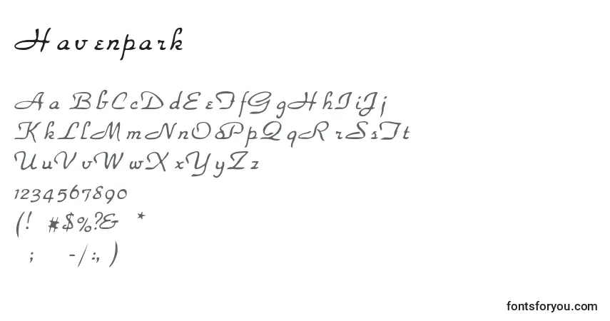 Czcionka Havenpark – alfabet, cyfry, specjalne znaki