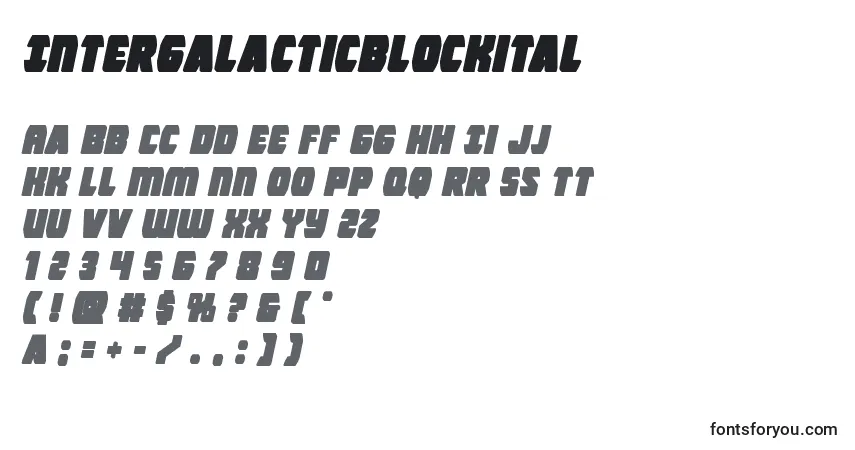 Schriftart Intergalacticblockital – Alphabet, Zahlen, spezielle Symbole
