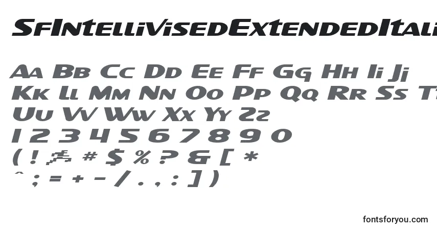 Schriftart SfIntellivisedExtendedItalic – Alphabet, Zahlen, spezielle Symbole