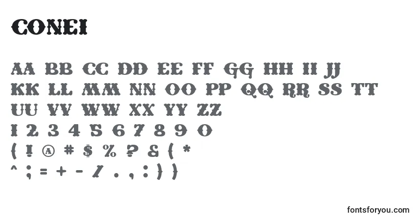 Шрифт Conei – алфавит, цифры, специальные символы