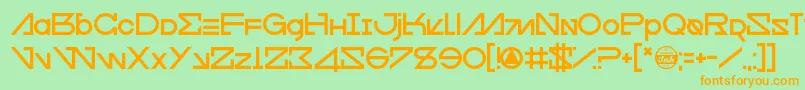 フォントCfour – オレンジの文字が緑の背景にあります。