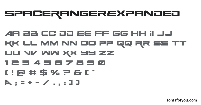 Schriftart SpaceRangerExpanded – Alphabet, Zahlen, spezielle Symbole