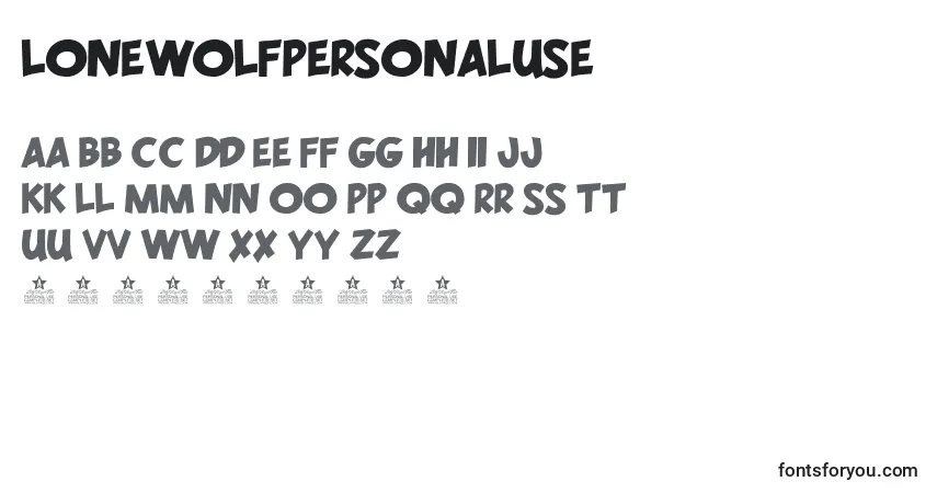 A fonte LoneWolfPersonalUse – alfabeto, números, caracteres especiais