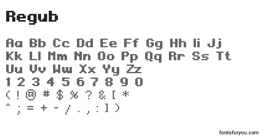 Czcionka Regub – alfabet, cyfry, specjalne znaki