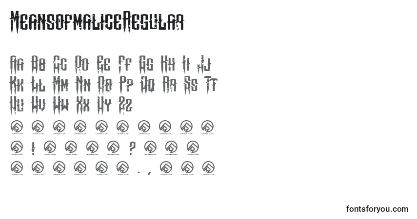 Schriftart MeansofmaliceRegular – Alphabet, Zahlen, spezielle Symbole