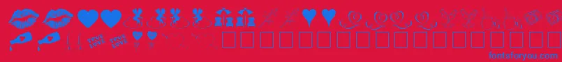 Fonte LoveRomanceTt – fontes azuis em um fundo vermelho