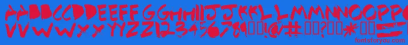 DetailbetaRegular Font – Red Fonts on Blue Background