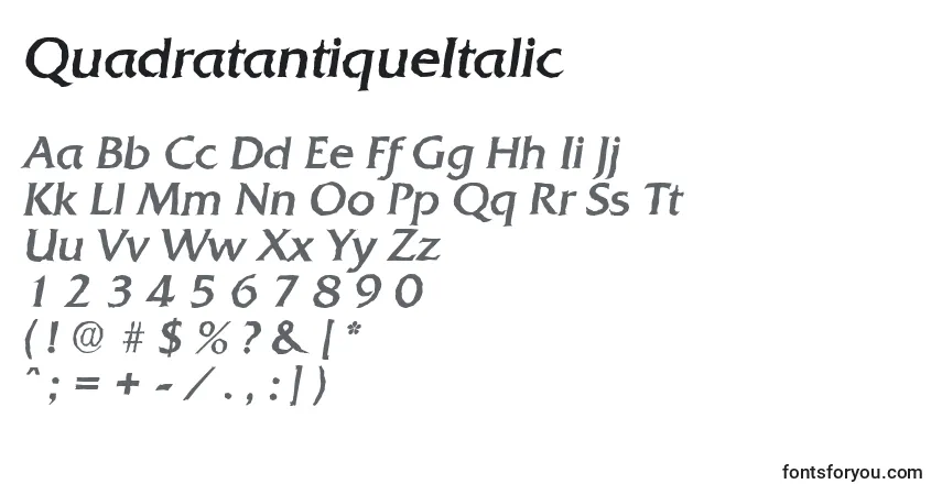 Schriftart QuadratantiqueItalic – Alphabet, Zahlen, spezielle Symbole