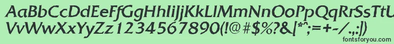 Czcionka QuadratantiqueItalic – czarne czcionki na zielonym tle