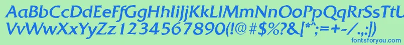 Czcionka QuadratantiqueItalic – niebieskie czcionki na zielonym tle