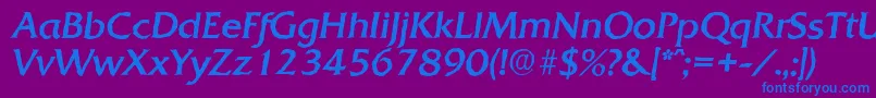 Czcionka QuadratantiqueItalic – niebieskie czcionki na fioletowym tle