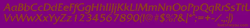 フォントQuadratantiqueItalic – 紫色の背景に茶色のフォント