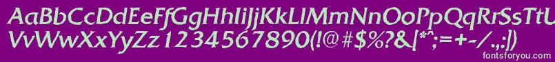 フォントQuadratantiqueItalic – 紫の背景に緑のフォント