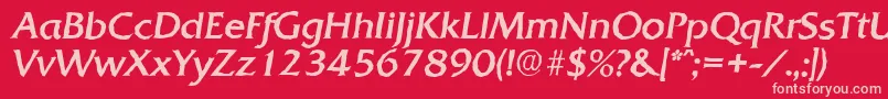 QuadratantiqueItalic-fontti – vaaleanpunaiset fontit punaisella taustalla