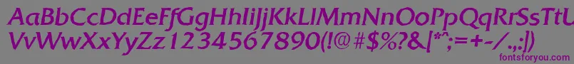 フォントQuadratantiqueItalic – 紫色のフォント、灰色の背景